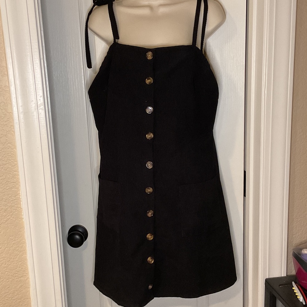 SHEIN Black Mini Dress with Button Detail
